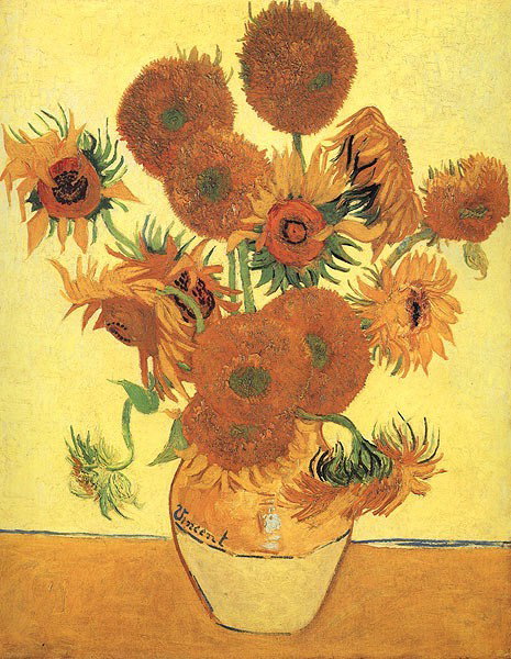 Vincent van Gogh "Still Life with Sunflowers" Giclee: About the Sunflowers Painting This is one of several versions of sunflowers that Vincent van Gogh painted. This version with 15 sunflowers was painted in Arles, in 1888. The painting is in the collect