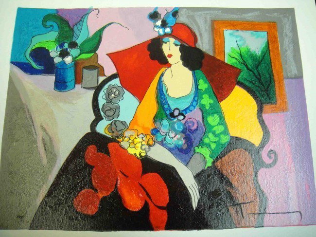 ORIGINAL Itzchak Tarkay "Red Hat" with COA 14 X 11: ORIGINAL Itzchak Tarkay "Red Hat" with COA 14 X 11. Hand Signed and number. (Unframed)