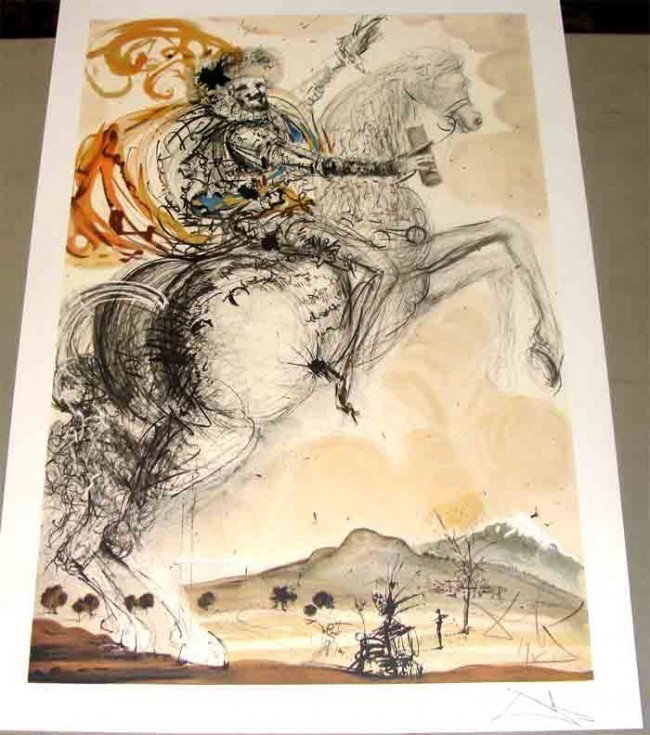 Dali Knight On Horse Limited Print 22" X 32": Salvador Dali Print "Knight on Rearing Horse" Dimensions 22" by 32" signed with a facsimile signature. Limited edition of I 40/500 Plates Destroyed (UNFRAMED) Condition Report Mint w45