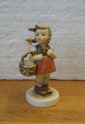 Goebel Hummel LITTLE SHOPPER handpainted china gi: Goebel Hummel LITTLE SHOPPER handpainted china girl figurine # 96.rnrnOn offer is this 5" tall figurine from GoebelrnrnA beautifully hand painted figurine of a small girl with a small wicker shopping