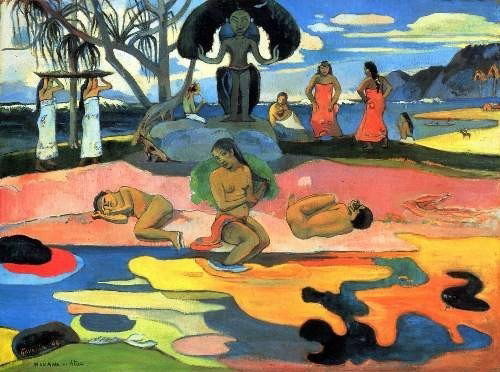 Gauguin - Mohana no Atua: Paul Gauguin - Day of God Mahana no Atua c1894 Reproduction. Painting Name: Mahana No Atua Day Of God Painting Size: 14” inches wide by 11” inches high.