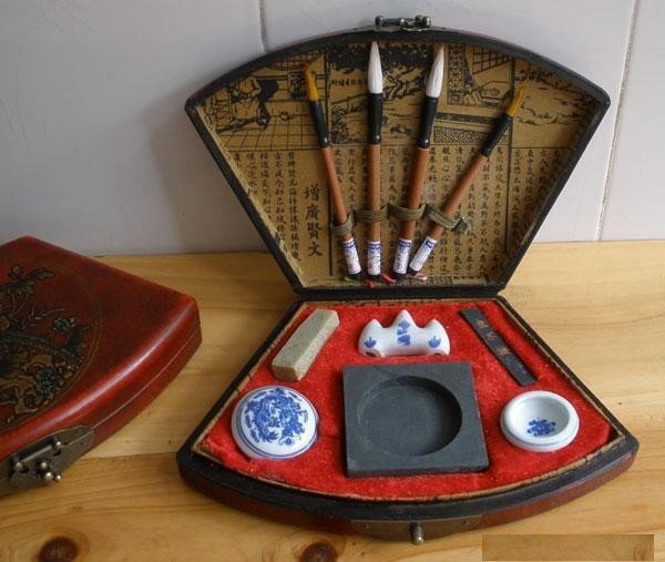 Chinese old DRAGO Box with Calligraphy 4 tools,ink: Chinese old DRAGO Box with Calligraphy 4 tools,inkstone