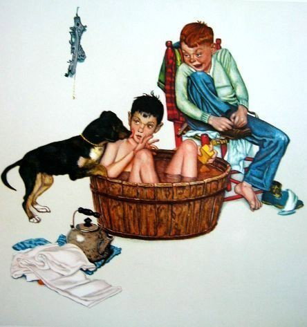 Norman Rockwell "Lickin' Good Bath" Limited Editi: Embossed Plate Signature.Norman Rockwell "Lickin' Good Bath" Limited Edition Lithographs Gold Embossed Plate Signature 14 x 11" Condition Report Condition Report: Mint