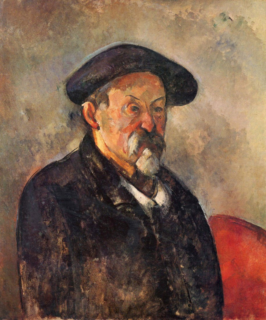 Paul Cézanne 1898-1900.: Paul Cézanne Deutsch: Selbstporträt mit Barett. size. 12x16.