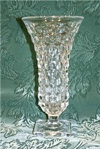 Vintage FOSTORIA American Art Deco Cubist FOOTED: Lovely vintage art deco Fostoria Glass vase in the American pattern. FRESH FROM A LOCAL ESTATE! Height: 9 5/8"". Square footed base. Four part mold.w45