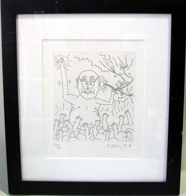 Keith Haring Signed and Numbered Litho framed.: Keith Haring Signed and Numbered Etching Artist: Keith Haring Title: From the Valley Suite Circa: 1989 Medium: Etching on Paper Edition: #32 from the Limited Edition of 80 Signed in Pencil in the Lowe