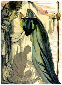 Salvador Dali "A Spirit Questions Dante" Plate Signed: Purgatory: Canto 14 "A Spirit Questions Dante" from The Divine Comedy Wood Block Engraving 13” x 10.5” 1960. MEDIUM :WOODCUT.