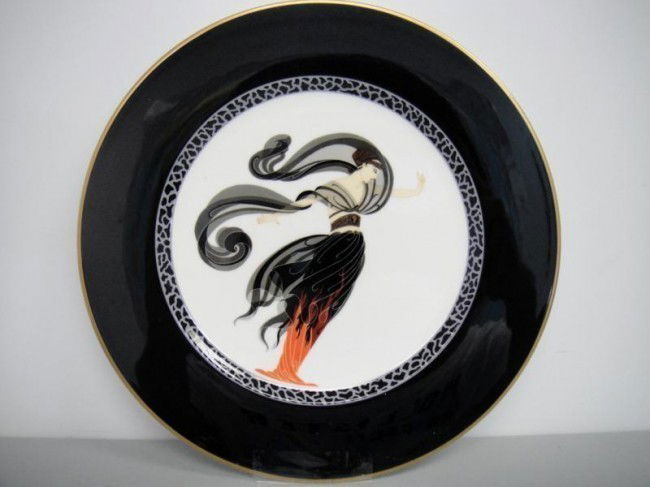 SIGNED BONE CHINA PLATE: SIGNED BONE CHINA PLATE FROM ERTE WITH A POTRAIT OF A LADY IN FLAMS.w60