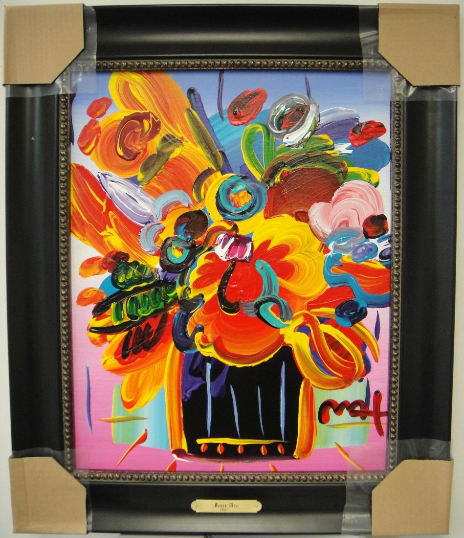 PETER MAX "Flower Vase" Original Oil on Canvas- Signed