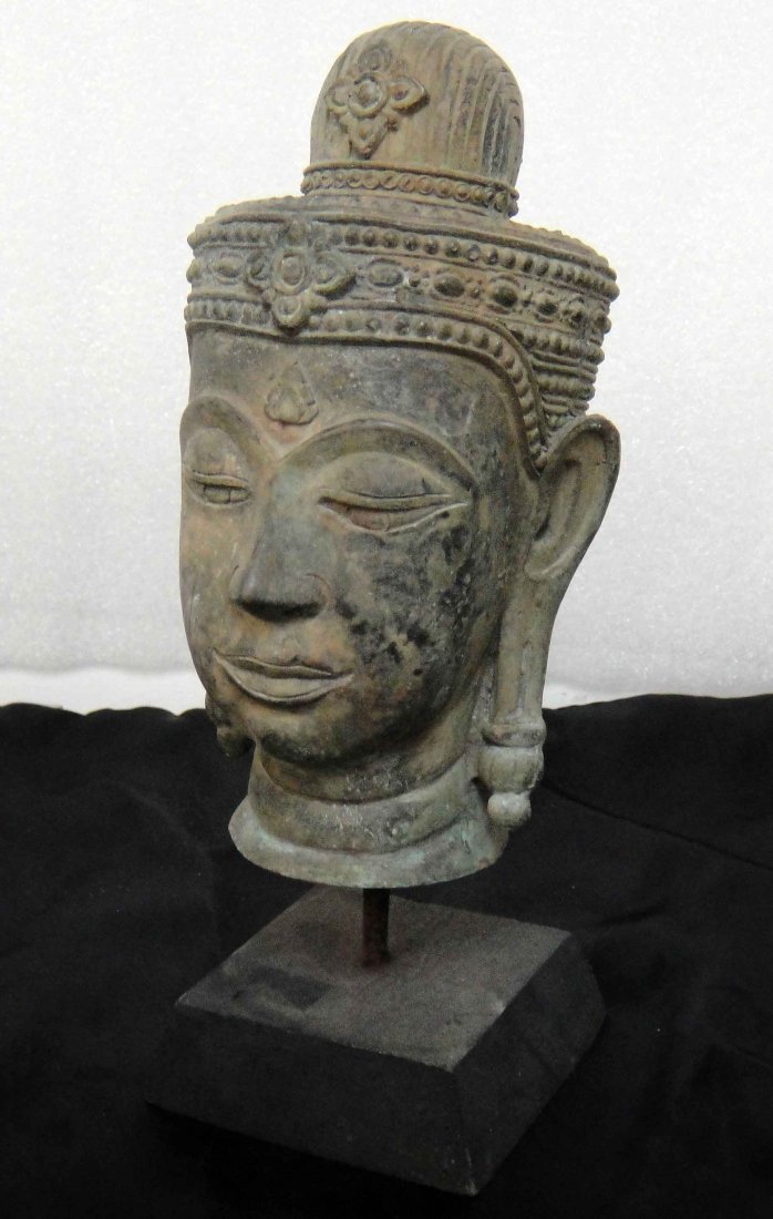 Vintage Bronze Detailed Buddhist Head 9": Vintage Bronze Detailed Buddhist Head 9"