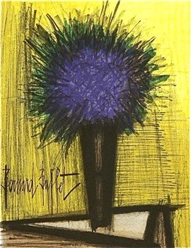 Bernard Buffet "Purple Bouquet of Flowers" Litho Signed: Medium: original lithograph. Printed in Paris in 1968 by the Mourlot Frères atelier. Sheet size: 12 x 9 1/2 inches ; with printed text on verso, as issued. Signed in the stone, not by hand. Bernard B