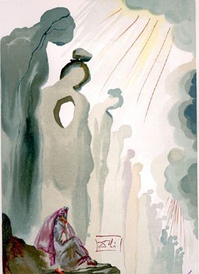 Salvador Dali "Purgatorio 13" Woodcut Plate Signe: On the second cornice, Dali portrays Envy as an empty space where the Heart Chakra should be, with a corresponding blockage at the Crown Chakra to Divine Light. Size: 13” x 10.5” . MEDIUM: WOODCUT