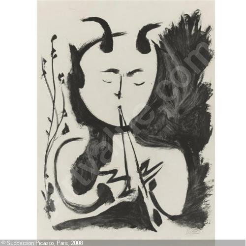 PICASSO Pablo 'FAUNE MUSICIEN NO. 4': PICASSO Pablo, 1881-1973 (Spain / France) Title : FAUNE MUSICIEN NO. 4 Date : 1948 Lithograph size 7 x 5 in.