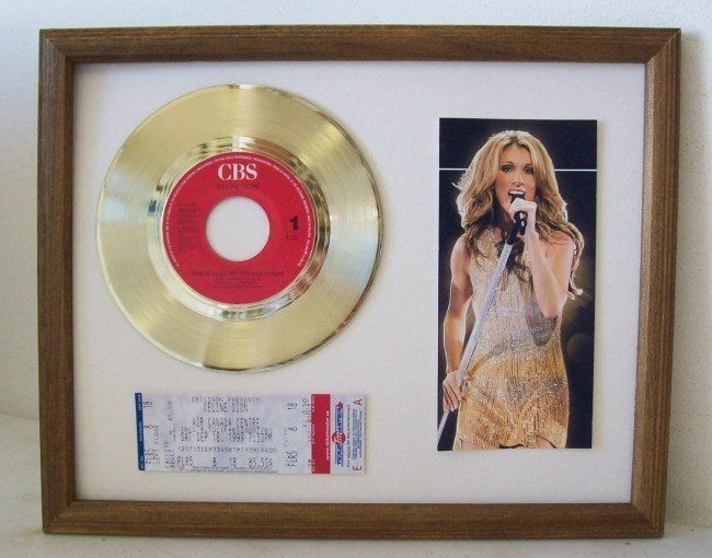 "Where Does My Heart Beat" Celine Dion Gold Plate: Title Where Does My Heart Beat Now Type Celine Dion Where Does My Hear Size 45 Inscription Celine Dion Where Does My Heart Beat Now gold plat Here is a 12" by 15" professionally wood frame, glass and
