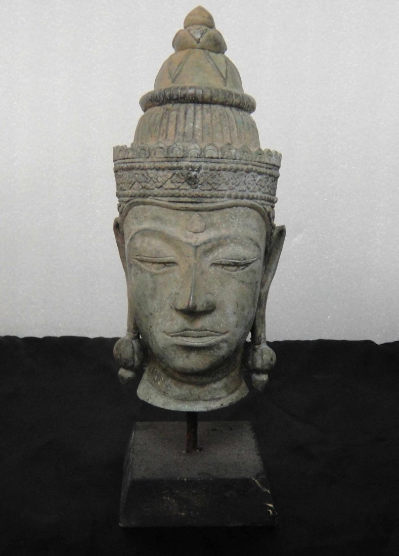 Vintage Bronze Detailed Buddhist Head 9": Vintage Bronze Detailed Buddhist Head 9"