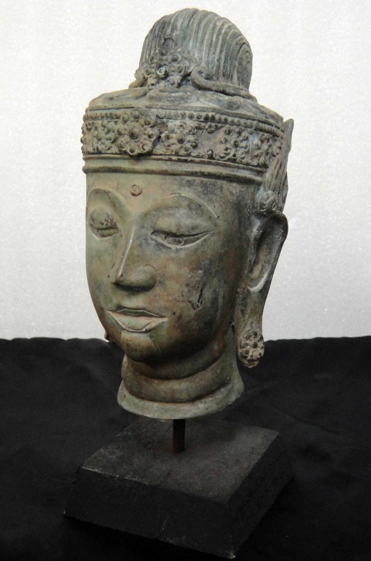 Vintage Bronze Detailed Buddhist Head 9": Vintage Bronze Detailed Buddhist Head 9"