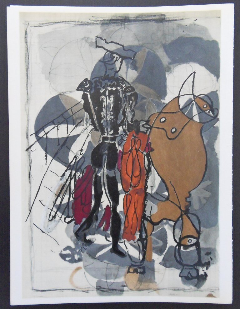 Georges BRAQUE : "Toreador" - LITHOGRAPHIE ORIGIN: Georges BRAQUE *** Lithographie originale *** Titre : Toréador Technique : Lithographie sur pierre Année : 1955 Papier : Vélin Taille : 26 x 35 cm Atelier : Mourlot Etat : Excellent - Pas de texte