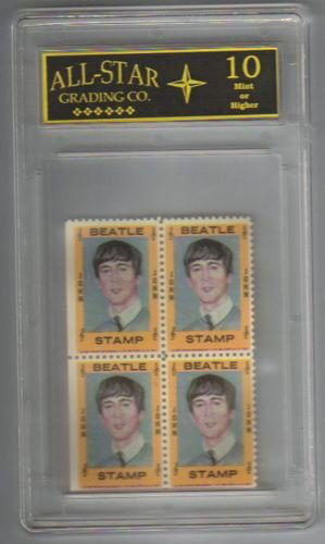 Graded 10 - 1964 John Lennon Hallmark Stamps Plat: Graded 10 - 1964 THE BEATLES John Lennon Hallmark Stamps Plate of 4 - Nice Vintage Beatles Item! Original sheet of 4 1964 Hallmark Beatles stamps featuring John Lennon on them. These have been graded