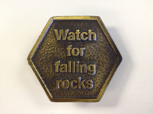 MENS "WATCH FOR FALLING ROCKS" TIFFANY STUDIOS NE: ~MANS BELT BUCKLE FROM TIFFANY STUDIOS IN NEW YORK. ON THE FRONT IT SAYS " WATCH FOR FALLING ROCKS". ON THE BACK IT IS HALLMARKED TIFFANY STUDIO NEW YORK AND 344 ON THE TOP. IT IS APP 2 1/2 INCHES BY 