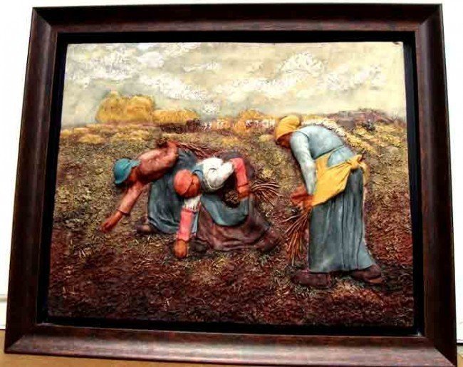 Jean-François Millet "The Gleaners" Relief Sculptu: Jean-François Millet "The Gleaners" Relief Sculpture Framed Dimensions 26" by 22" by 1" deep Condition Report mint K187