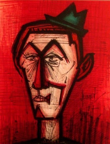 Bernard Buffet "The Red Clown" Lithograph Plate Si: Medium: original lithograph. Printed in Paris in 1968 by the legendary Mourlot atelier. Sheet size: 9.5 x 12 inches ; with printed text on verso, as issued. Signed in the stone, not by hand.