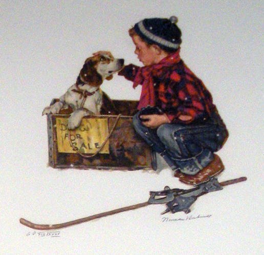 Norman Rockwell "puppy love sutte".: From the PUPPY LOVE SUITE. RARE Limited Edition Plate Signed and Numbered Offset Lithograph reproduced on vintage transparent paper. Comes with a certificate of authenticity. Comes unframed. In mint c