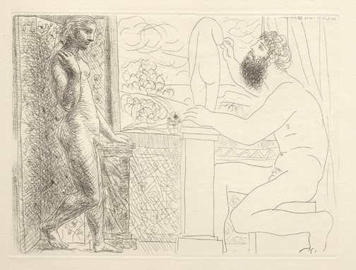 PICASSO "Suite Vollard #4" Lithograph Plate Signe: PABLO PICASSO, Suite Vollard, Le Repos du Sculpteur devant le Petit Torse. Original Picasso Lithograph form the "Suite Vollard". plate signed . Prov: Galerie les Tourettes, Dr. A. Wertheimer, Paris. S