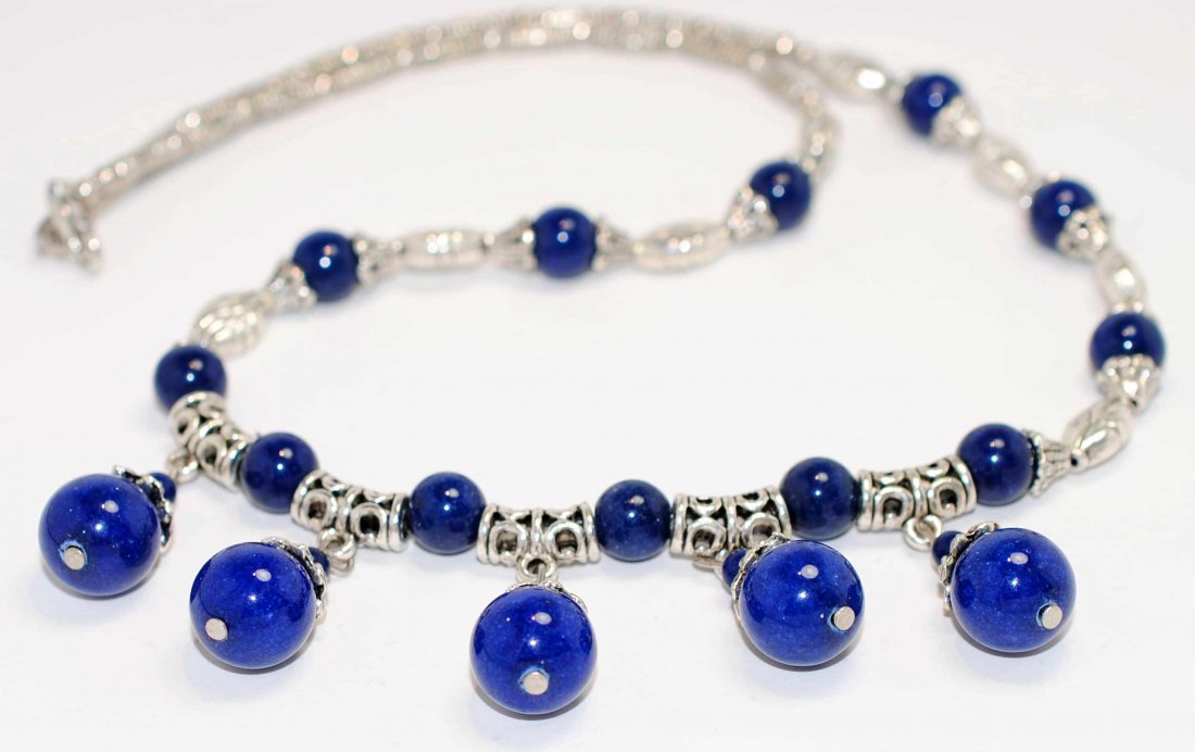 Lapis Lazuli Chinese Tibet Silver Necklace: Tribe China Tibet Silver Lapis Lazuli Charm Necklace