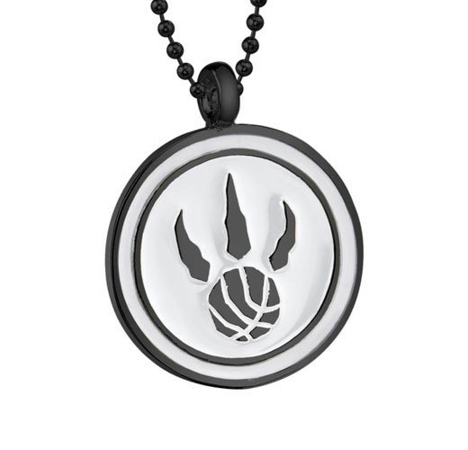 Toronto Raptors NBA Diamond Neckpiece: TORONTO RAPTORS MEDALLION.rnJet black finish with white enamel. 1.5" diameter and 30" ball chain included. Perfect for men, women and teens.