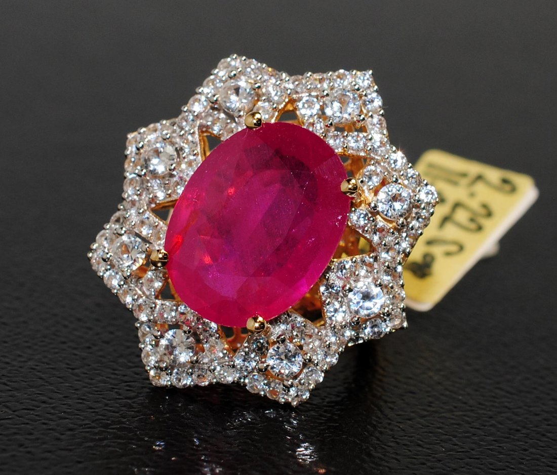 13.42ctw Ruby & CL Sapphire 14KT Plated Sterling Ring: Please review the attached gemologist report for further relevant information.