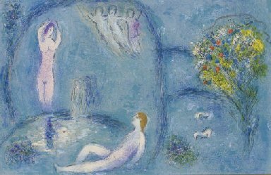MARC CHAGALL 'The Nymphs' Cave' Lithograph .: Lot Description MARC CHAGALL The Nymphs' Cave, from Daphnis and Chloë (M. 321; see C. books 46) lithograph in colors, 1961, on Arches, from the unsigned,Comes with a certificate of authenticity. SIZE