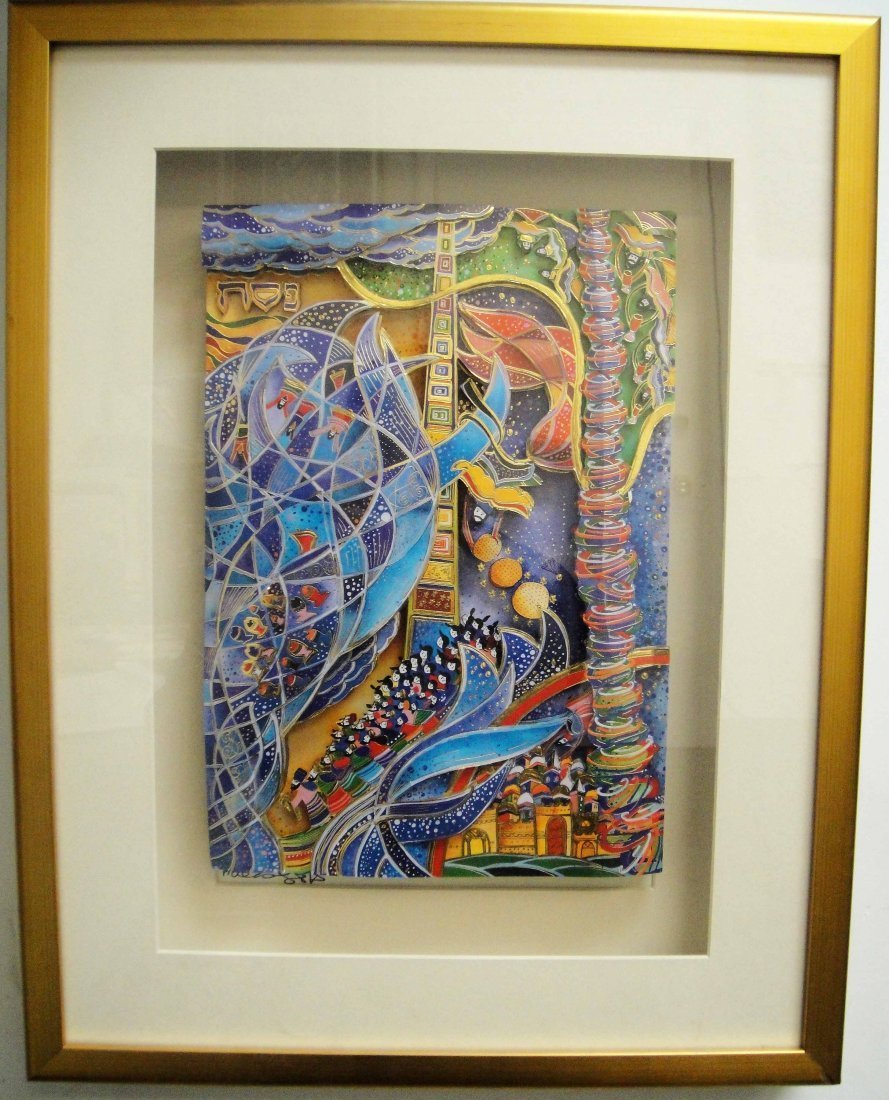 Abecassis, Raphael "Parting of the Sea (large)": Exodus - LARGE VERSION is a multilayered papercut - Decoupage. This fabulous artpiece is crafted out of multiple layers of skillfully arranged cut paper, making it completely unique and one-of-a kind.