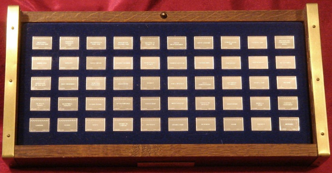 FRANKLIN MINT - THE GREAT SAILING SHIPS OF HISTORY: FRANKLIN MINT - THE GREAT SAILING SHIPS OF HISTORY - 50 INGOTS - STERLING SILVER THIS AUCTION IS FOR A SET OF FRANKLIN MINT STERLING SILVER MEDALS, THE GREAT SAILING SHIPS OF HISTORY, THIS SET CONSIST