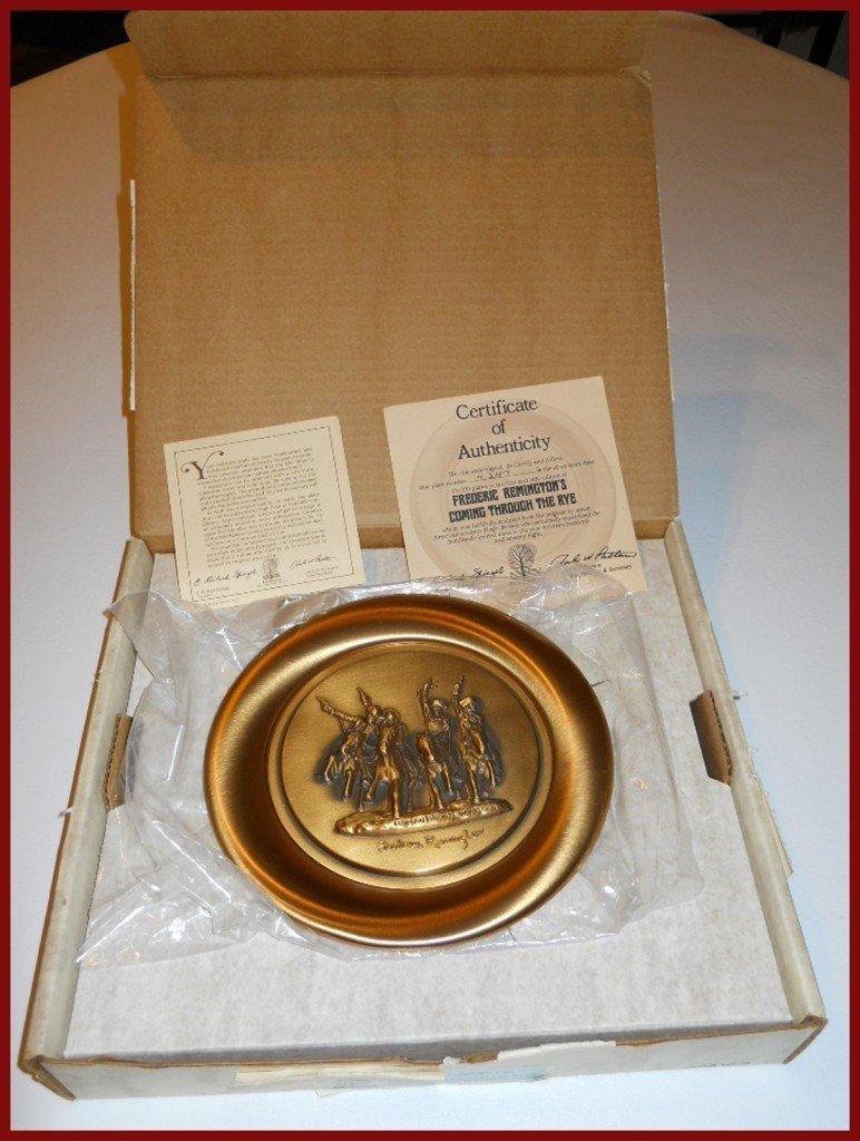 Frederick Remington Bronze Collectors Plate Coming: Up for your consideration is Frederic Remington's Coming Through the Rye Bronze Plate sculpted from the original by noted American sculptor Roger Brown. This is a Limited Edition Plate which was limit