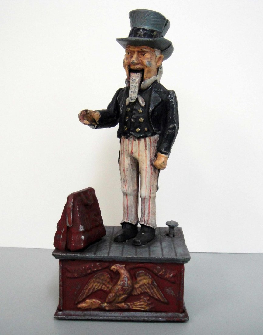 Vintage American Uncle Sam Metal Piggy Bank 12": Vintage American Uncle Sam Metal Piggy Bank 12" x 4