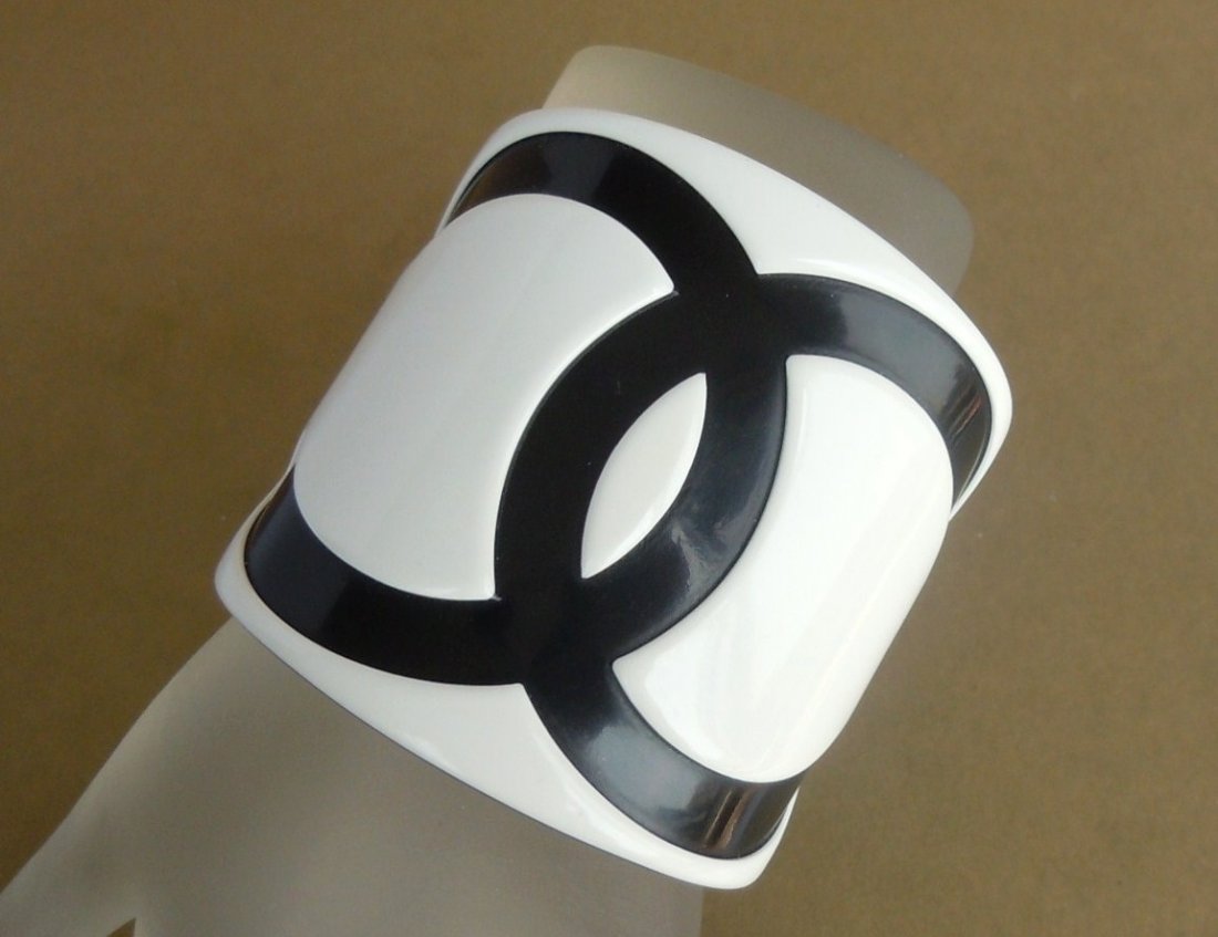 Chanel Cuff Bracelet: Designer Inspired Chanel Cuff Bracelet.CHANEL Cuff Bracelet Black x White CC Logo EXLNT cond Authentic CoCo Bangle.