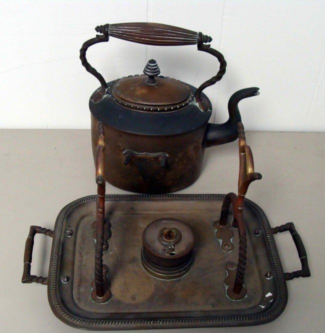 26C Antique Beautifully Crafted Bronze Kettle w/ Tray