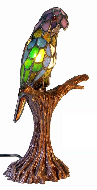 91C: Tiffany Style Parrot Accent Lamp by Warehouse of T