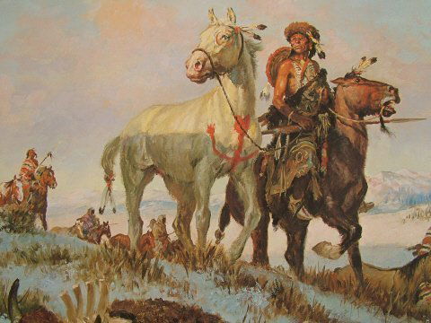 Western COWBOY INDIANS Signed & Numbered LISTED C: Signed & Numbered Western Cowboy Lithograph print Ready to Frame Numbered 131/950 Signed CHARLIE DYE in the print 1906-1972 Original Limited Edition Litho Size: 33" X 24"