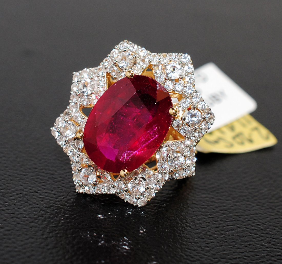 13.41ct Ruby & CL-Sapphire 14KT Plated Sterling Ring: Please review the attached gemologist report for further relevant information.