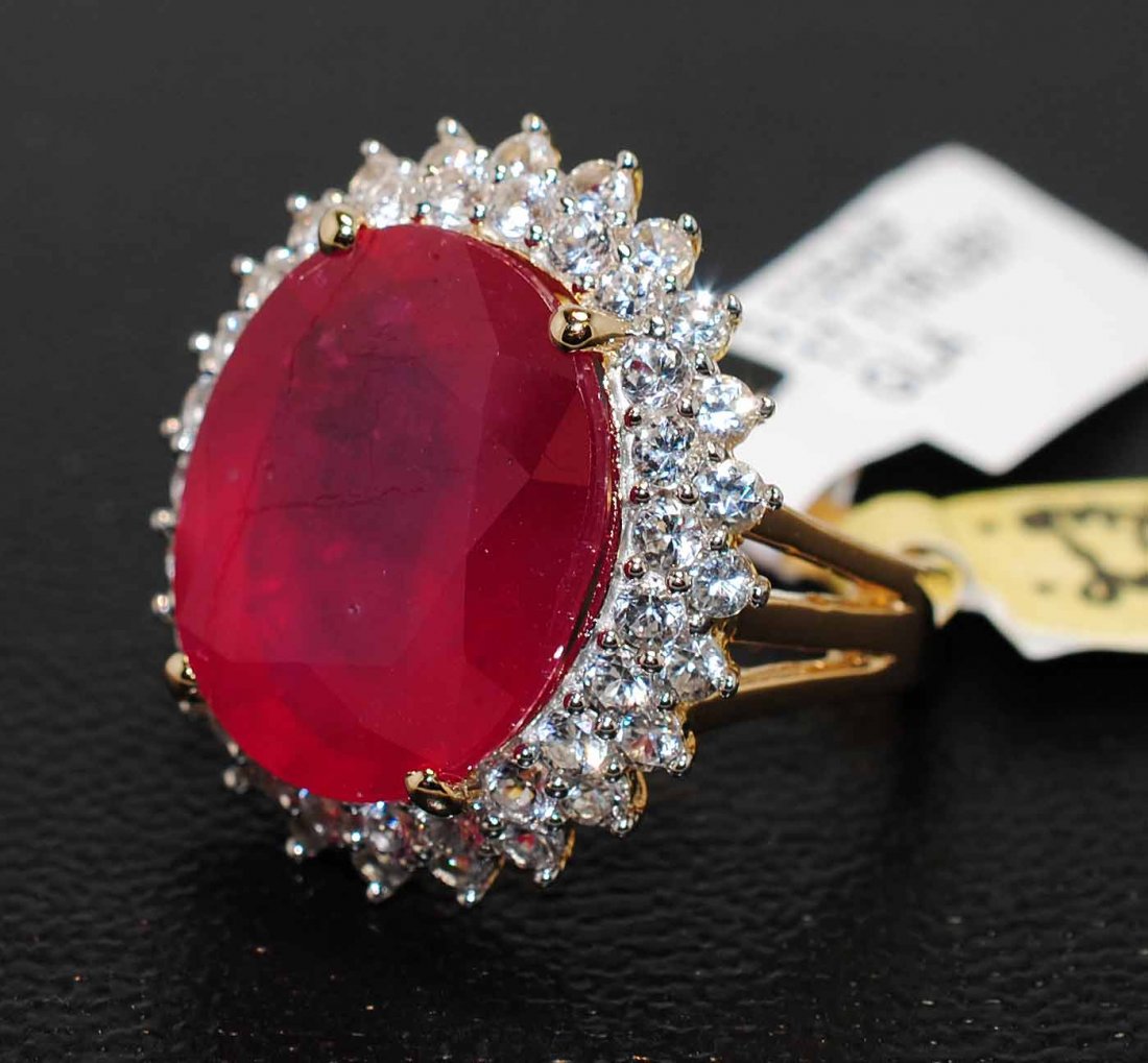 17.11ct Ruby & 3.13ct CL Sapp Gold Plated Sterling Ring: Please review the attached gemologist report for further relevant information.