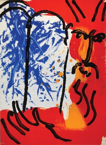Marc Chagall "Moses 1" Original LE Color Lithograp: Chagall and the biblernMarc Chagall (1887 Witebsk - 1985 St. Paul de Vence)rnrnrn Moses 1 Original lithograph.rnParis, Mourlot 1956 [355 x 260mm / 14 x 10 1/4 inch cm]rnOriginal Lithograph in colours 
