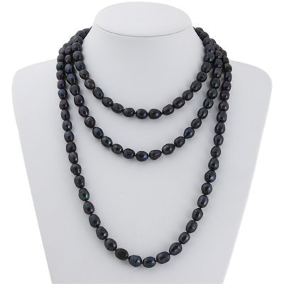 LONG 68" 7-7.5mm AAA Freshwater Black Pearl Neckl: LONG 68" 7-7.5mm AAA Freshwater Black Pearl Necklace Size 7mm-7.5mm Color Black Shape Off-Round Luster Good Blemish Lightly Smoothness Good Matching Good Nacre Medium Origin China Overall Quality AAA