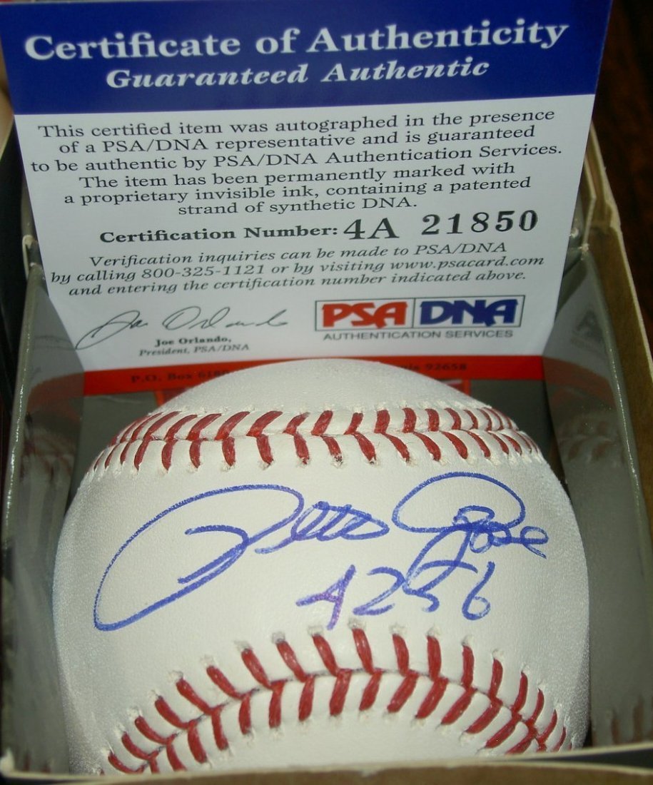 PETE ROSE AUTOGRAPH SIGNED MLB BASEBALL 4256 HITS: PETE ROSE AUTOGRAPH SIGNED MLB BASEBALL 4256 HITS REDS PHILLIES PSA/DNA.