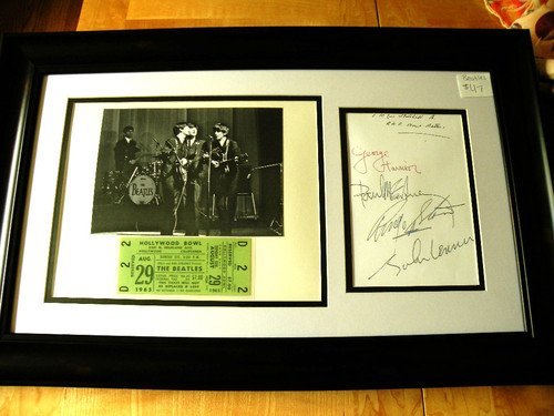 Beatles Framed Photo, Concert Ticket and Autograph: Beatles Framed Photo, Concert Ticket and Autograph Reproduction,14x22,PROMATTED