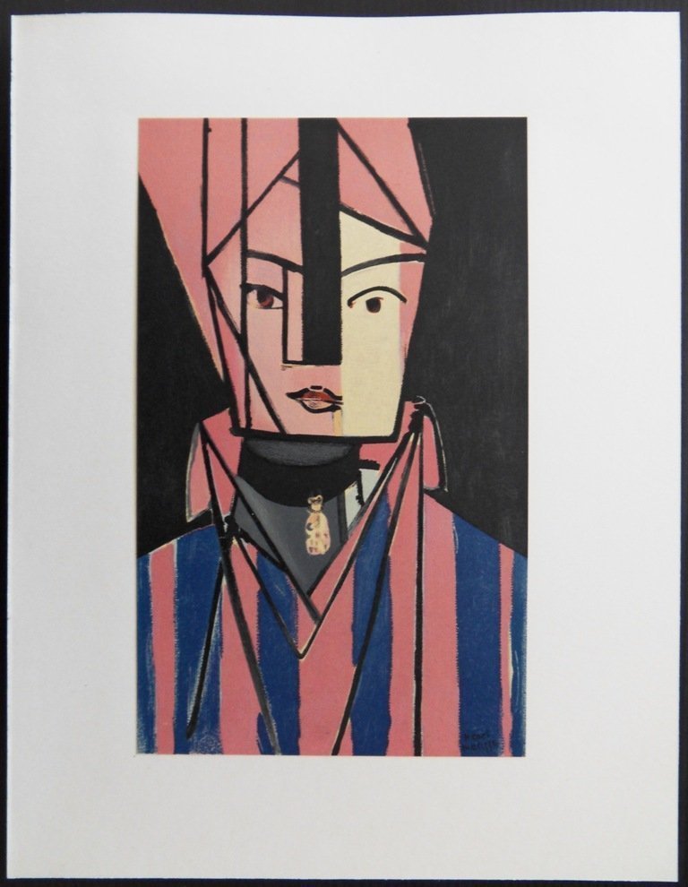 MATISSE Henri : "Portrait rose" - LITHOGRAPHIE SI: Henri MATISSE Lithographie signée TITRE : Portrait rose TECHNIQUE : Lithographie & collotype SIGNATURE : Signée dans la planche LIMITE : 1000 exemplaires PAPIER : Vélin monté sur feuillet de papie