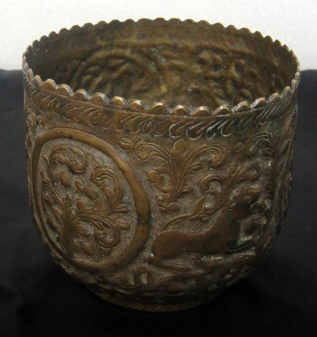 Antique Islamic Copper Engraved Bowl 4 x 4": Antique Islamic Copper Engraved Bowl 4 x 4"