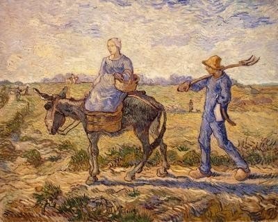 Van Gogh - Morning, Going Out to Work Giclee Prin: Morning Peasant Couple Going to Work after Millet 1890 painting by Vincent Van Gogh. size.14 x 12.with COA.