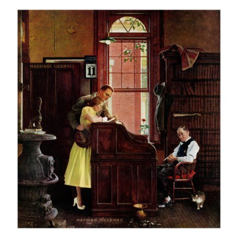 Norman Rockwell "Marriage License" Offset litho: Type : Offset Lithograph Artist : Norman Rockwell. edition size: 2500 pieces were printed. Comes with a certificate of authenticity. Comes unframed. In mint condition. size 24 x 16 in.