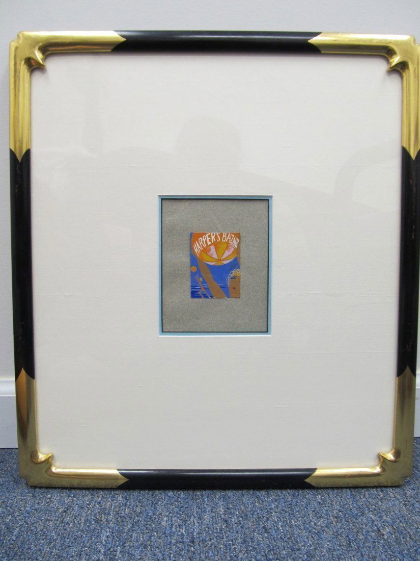 Erte Painting, "Beach Ball", Signed: Erte Painting, "Beach Ball", Signed, Ref# 17328. It is of a woman holding up a beach ball with Harpers Bazar on it and a woman playing with a beach ball in the background. It is signed. This piece was